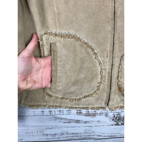 WILSONS LEATHER MAXIMA Womens jacket Tan Suede Medium Vintage Fringe Y2K Western - Picture 4 of 14